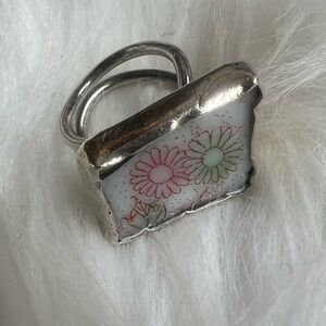 Handmade Silver & Porcelain Tile Ring